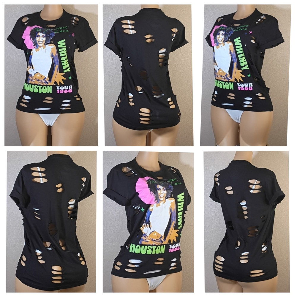 Whitney Houston Custom Black Graphic Women's Tee
